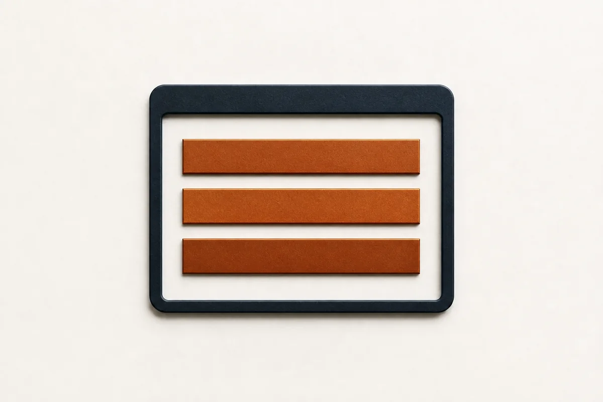 A browser window with three structured rows.